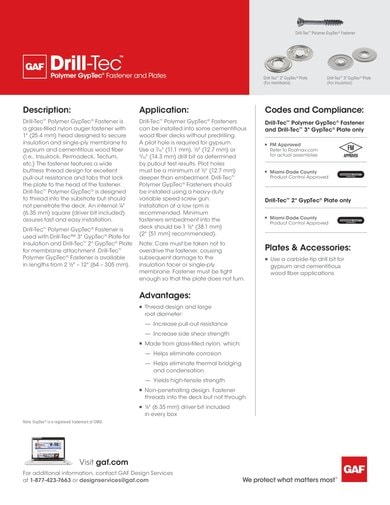 DrillTec Polymer GypTec Fastener Plate Data Sheet - COMDT221