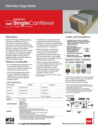 EverGuard Cantilever Coping Data Sheet - COMEG849