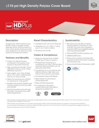 EnergyGuard HD Plus Cover Board Data Sheet - COMGT468