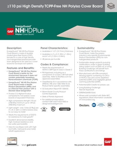 EnergyGuard NH HD Plus Polyiso Cover Board Data Sheet - COMGT474