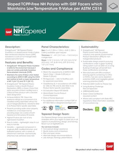 EnergyGuard NH Tapered Polyiso Insulation Data Sheet - COMGN753