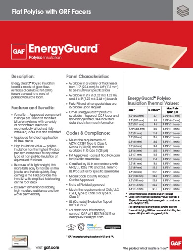 EnergyGuard Polyiso Insulation Data Sheet - COMGT318