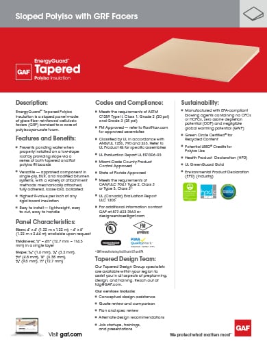 EnergyGuard Tapered Polyiso Insulation Data Sheet - COMGN274