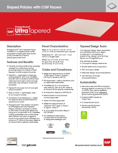 EnergyGuard Ultra Tapered Polyiso Insulation Data Sheet - COMGN763
