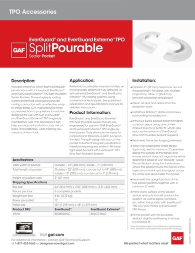 EverGuard TPO Split Pourable Sealer Pocket Data Sheet - COMEG845