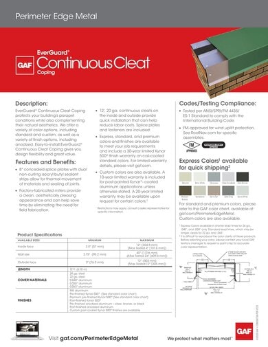 EverGuard Continuous Cleat Coping Data Sheet - COMGN738