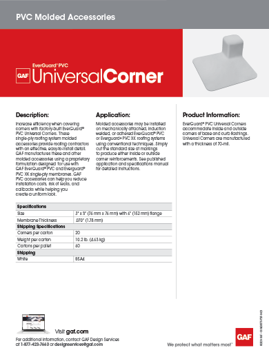 EverGuard PVC Universal Corner Data Sheet - COMEG875