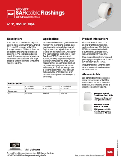 EverGuard SA Flexible Flashings Self Adhered EPDM Flashings Data Sheet - COMEG545