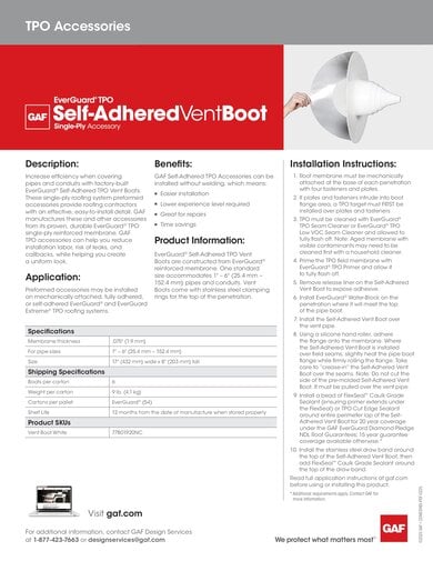 EverGuard Self-Adhered TPO Vent Boot Data Sheet - COMEG985
