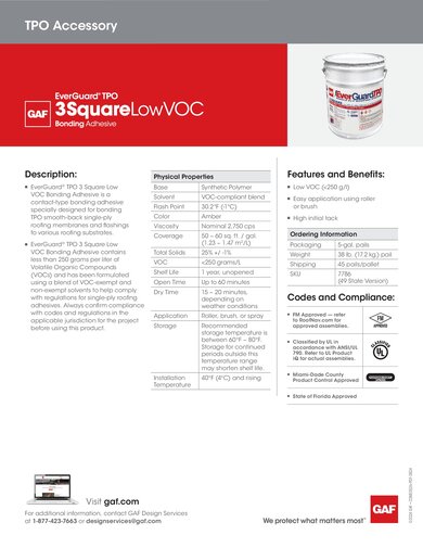 EverGuard TPO 3 Square Low VOC Bonding Adhesive Data Sheet - COMEG526