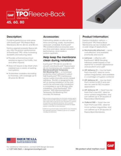 EverGuard TPO 45-60-80mil Fleece Back Membrane Data Sheet - COMEG873