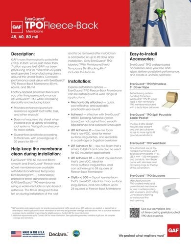 EverGuard TPO 45-60-80mil Fleece Back Membrane Data Sheet - COMEG873