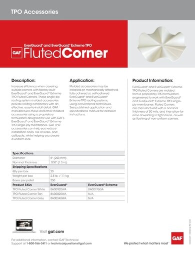 EverGuard and EverGuard Extreme TPO Fluted Corner Data Sheet - COMEG162