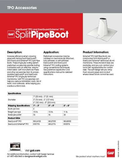 EverGuard and EverGuard Extreme TPO Split Pipe Boot Data Sheet - COMEG166
