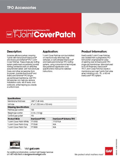 EverGuard and EverGuard Extreme TPO T-Joint Cover Patch Data Sheet - COMEG195