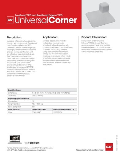 EverGuard and EverGuard Extreme TPO Universal Corner Data Sheet - COMEG190