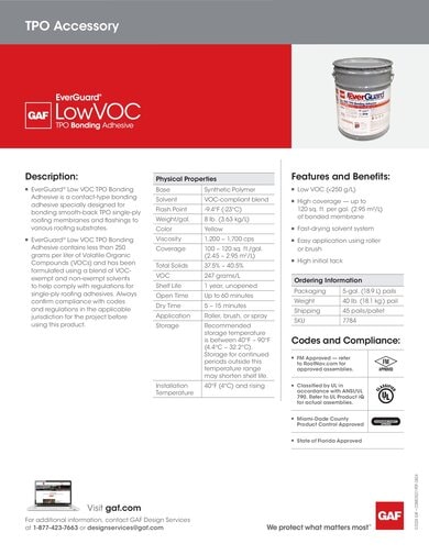 EverGuard Low VOC TPO Bonding Adhesive Data Sheet - COMEG527