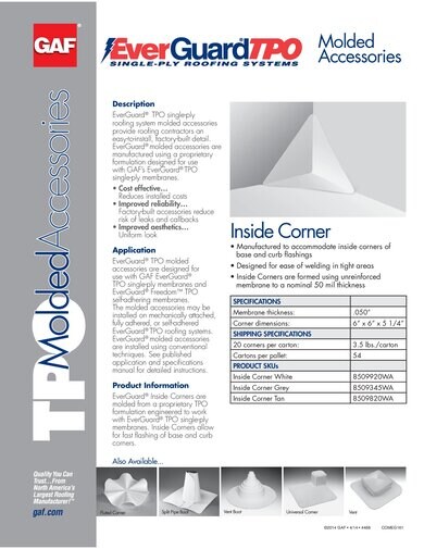 EverGuard TPO Molded Inside Corner Data Sheet - COMEG161