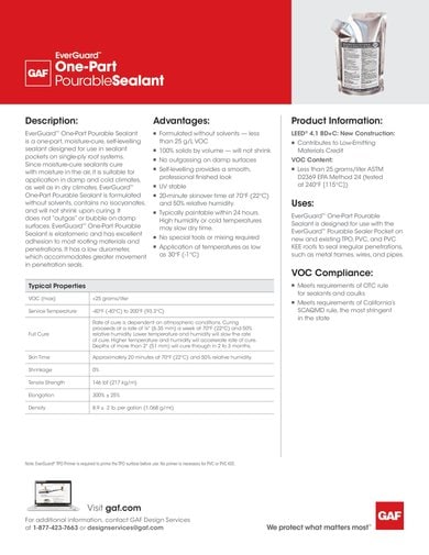 EverGuard One-Part Pourable Sealant Data Sheet - COMEG181