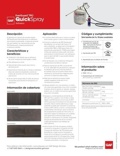 EverGuard TPO Quick-Spray Adhesive Data Sheet SPANISH - COMEG835S