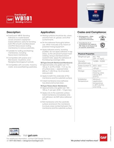 EverGuard WB181 Bonding Adhesive Data Sheet - COMEG525