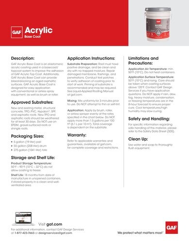 GAF Acrylic Base Coat Data Sheet - COMCO713
