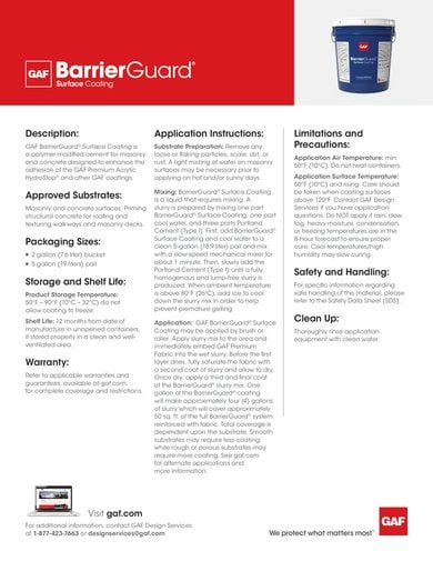 GAF BarrierGuard Surface Coating Data Sheet - COMCO742