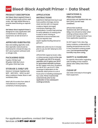 GAF Bleed-Block Asphalt Primer Data Sheet - COMCO324