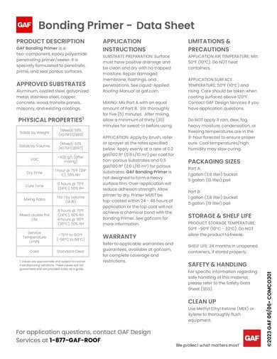 GAF Bonding Primer Data Sheet - COMCO301