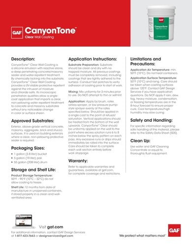 CanyonTone Clear Wall Coating Data Sheet - COMCO729
