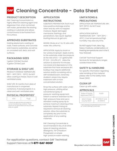 GAF Cleaning Concentrate Data Sheet - COMCO295