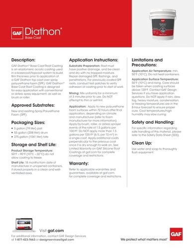 GAF Diathon Base Roof Coating Data Sheet - COMCO721