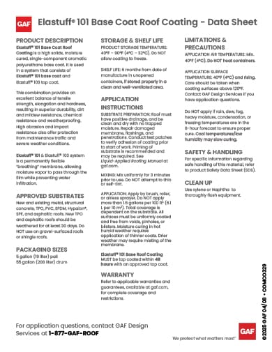 GAF Elastuff 101 Base Roof Coating Data Sheet - COMCO329
