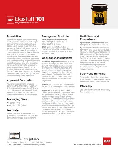 GAF Elastuff 101 Base Roof Coating Data Sheet - COMCO724