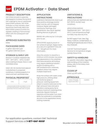 GAF EPDM Activator Data Sheet - COMCO297
