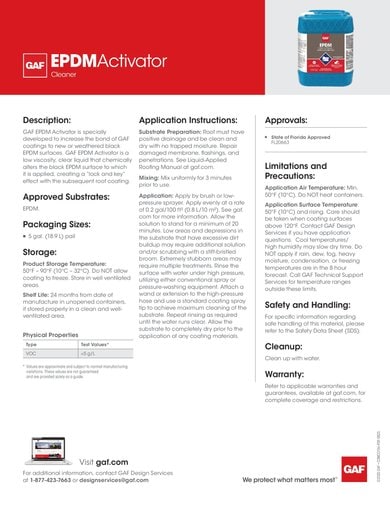 GAF EPDM Activator Data Sheet - COMCO746