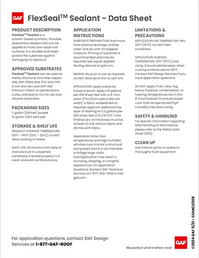 GAF FlexSeal Sealant Data Sheet - COMCO308