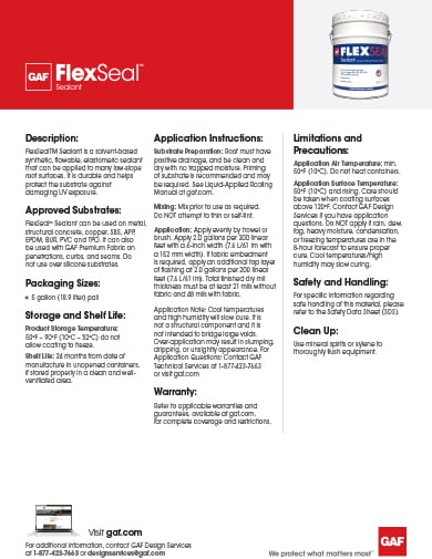 GAF FlexSeal Sealant Data Sheet - COMCO744