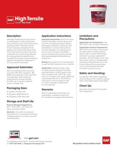 GAF High Tensile Acrylic Top Coat Data Sheet - COMCO715
