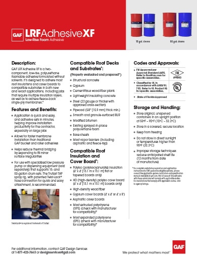 GAF LRF Adhesive XF 15 and 50 Gallon Drums Data Sheet - COMGT503