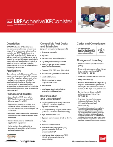 GAF LRF Adhesive XF Canister Data Sheet - COMGT490
