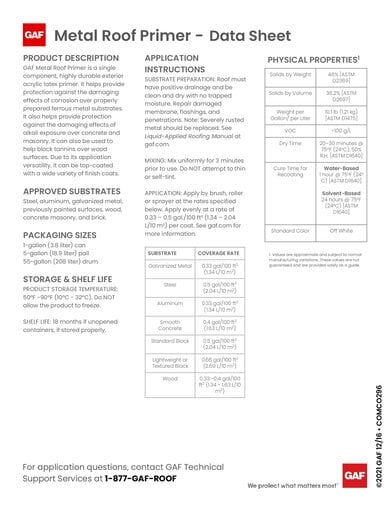 GAF Metal Roof Primer Data Sheet - COMCO296