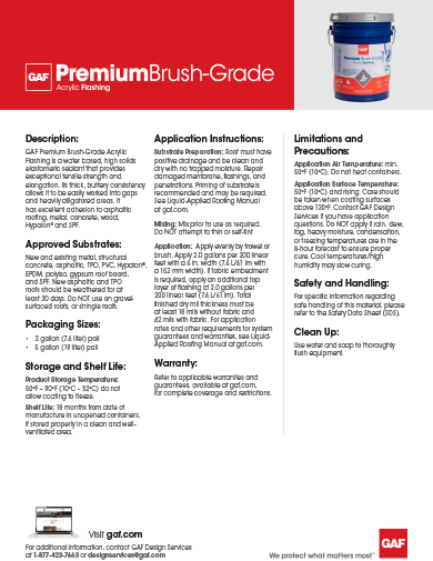 GAF Premium Butter Grade Acrylic Flashing Data Sheet - COMCO716