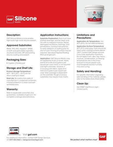 GAF Silicone Mastic Data Sheet - COMCO707