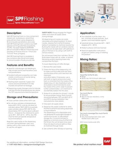 GAF SPF Flashing Foam Data Sheet - COMGT510