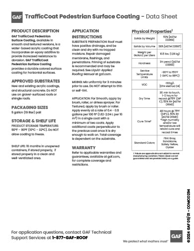 GAF TrafficCoat Pedestrian Surface Coating Data Sheet - COMCO294