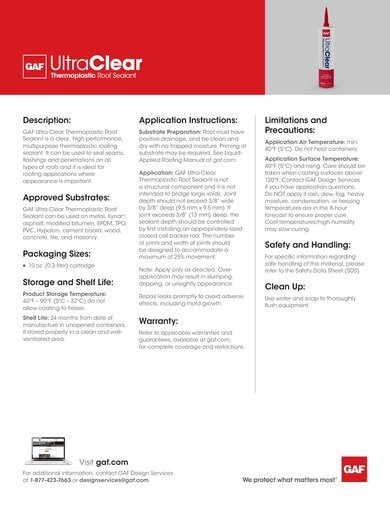 GAF UltraClear Thermoplastic Roof Sealant Data Sheet - COMCO307