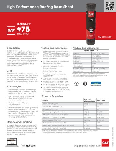 GAFGLAS #75 Base Sheet Data Sheet - COMA3300