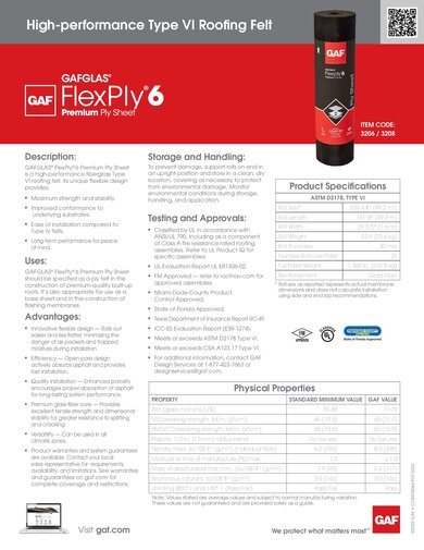 GAFGLAS FlexPly 6 Premium Ply Sheet Data Sheet - COMAS044