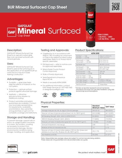 GAFGLAS Mineral Surfaced Cap Sheet Data Sheet - COMAS045